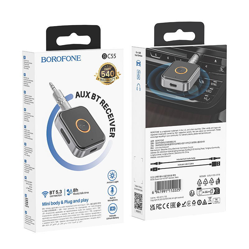 Bluetooth-ресивер BOROFONE BC55 Suave car AUX BT receiver Black Київ - фото 2