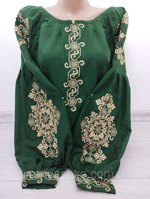 Натуральна лляна вишиванка жіноча бордова блузка з вишивкою "Симетрія" Кривий Ріг - фото 2