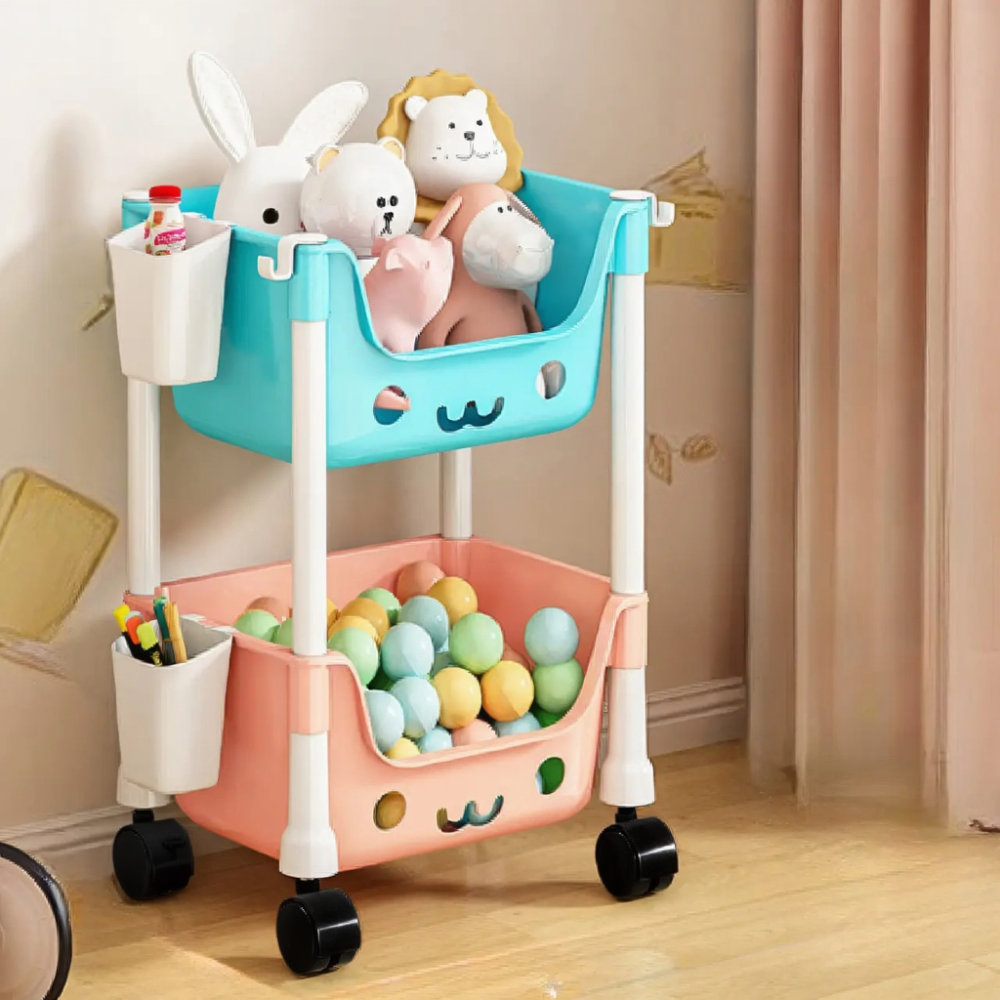 Стелаж для іграшок на колесах і двома рівнями, органайзер для дитячої кімнати, 43×30.3×22 см, різнокольоровий Кам'янець-Подільський - фото 8