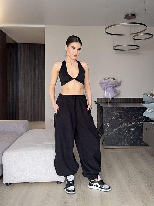 Жіночі теплі об'ємні штани "Аладін" із турецької підлоги флісу Чорний, 46/48 Одеса - фото 1