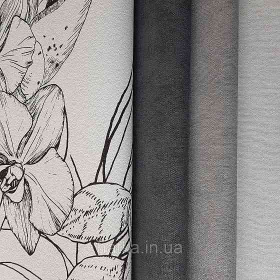 Шпалери вінілові на флізелін Marburg New Spirit панно 2.12х2.7 м квіти листя великі чорні на білому Київ