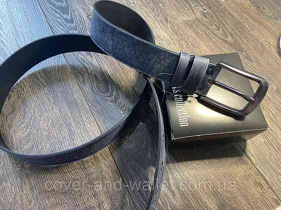 Стильный мужской ремень из кожи высокого качества цвета индиго 35мм PS Leather Киев