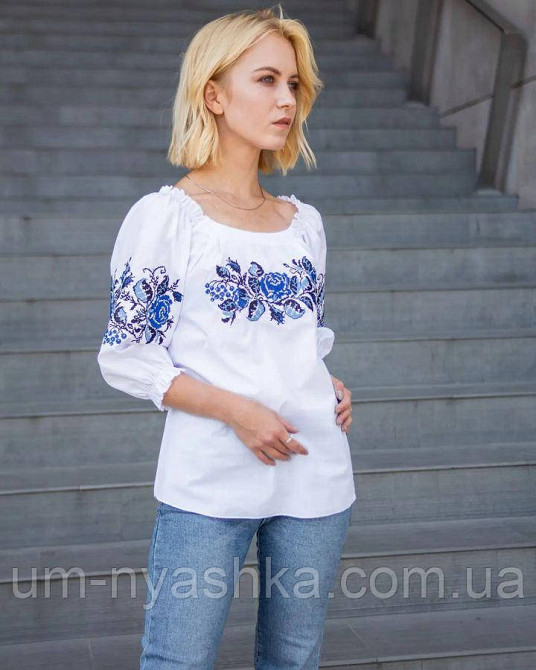 Жіноча вишиванка з класичним орнаментом синьо-біла S-4XL Кривой Рог - изображение 3