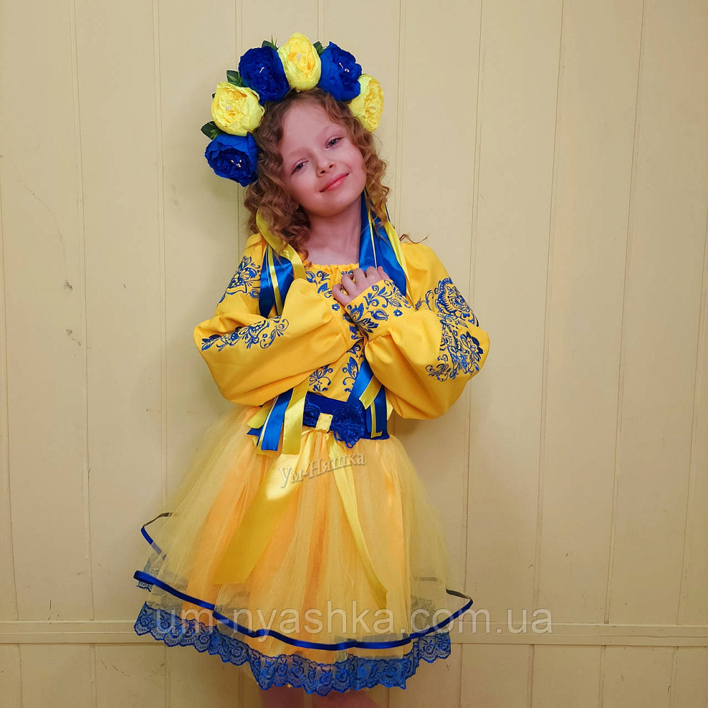 Синьо-жовтий костюм вишиванка "Троянда-листочки" Кривий Ріг - фото 2