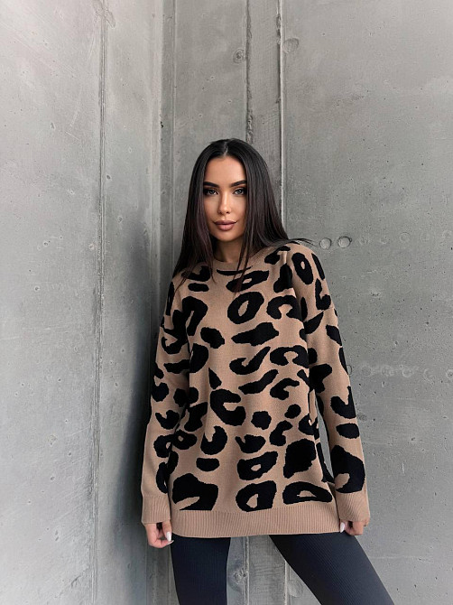Женский принтованный уютный оверсайз свитер вязка Бежевый Одесса - изображение 8