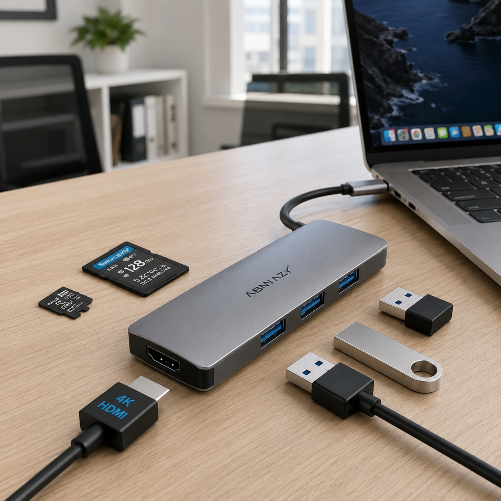 Док-станція хаб Abiwazy 8 в 2 для MacBook Pro та MacBook Air, USB-C адаптер з 2 HDMI, 3 USB 3.0, PD 100W, SD/TF, колір сірий Київ - фото 1