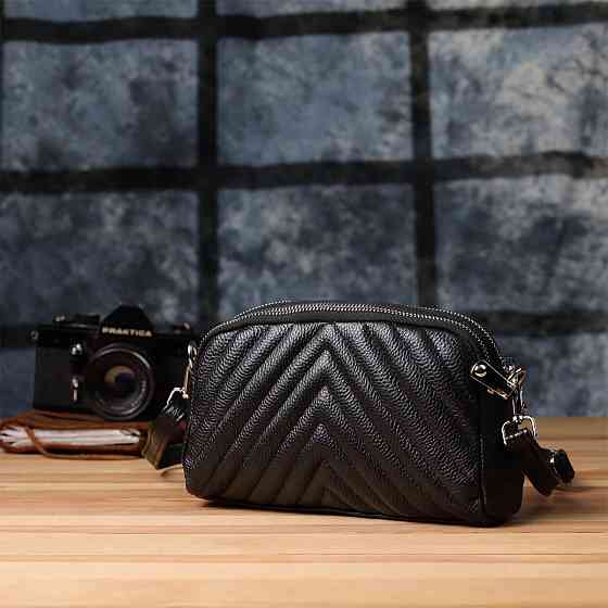 Сумка прошита трикутниками із натуральної шкіри Vintage 22909 Чорний Київ