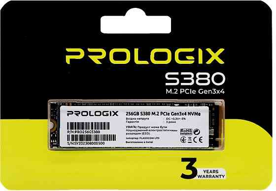 Накопичувач SSD  256GB Prologix S380 M.2 2280 PCIe 3.0 x4 NVMe TLC (PRO256GS380) ( M.2 2280 ) Харьков