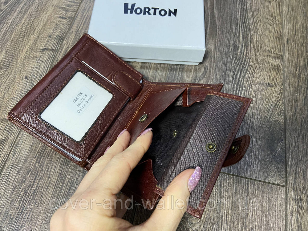Коричневий чоловічий портмоне з блоком для документів з натуральної шкіри Horton Київ - фото 5