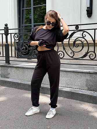 Спортивный костюм женский футболка и штаны джогеры Черный XL-XXL Харьков