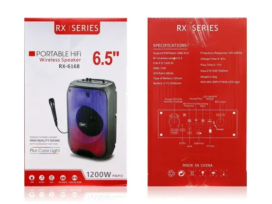 Портативна Bluetooth колонка RX-6168 з LED підсвічуванням, FM, USB, TF, TWS, мікрофоном, 6.5" динамі Київ