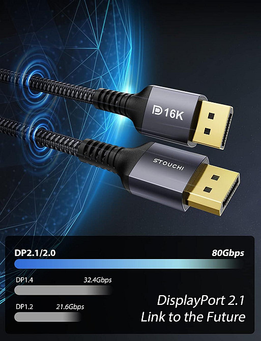Кабель Stouchi DisplayPort - DisplayPort 2.1 16K 60Гц 3м Луцк - изображение 2