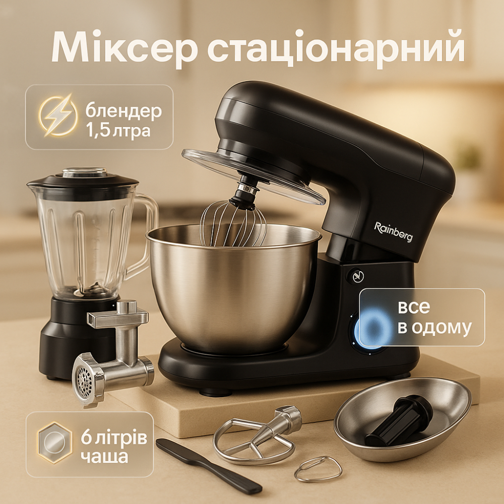 Универсальный кухонный комбайн Rainberg RB-8088 6л мясорубка, блендер 3600Вт Планетарный тестомес Black VC-23 Львов - изображение 5