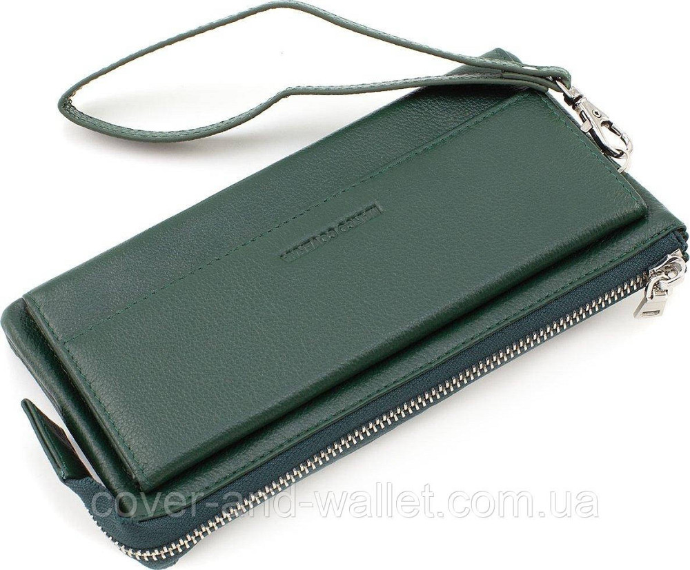 Зеленый женский кошелек-клатч из натуральной кожи с ремешком для руки Marco Coverna MC-6052 Киев - изображение 3