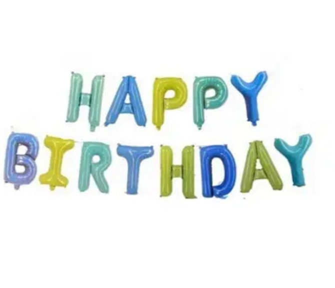 Фольговані надувні повітряні кулі літери гірлянда Happy Birthday зелено-голубий висота 40 см Київ - фото 1