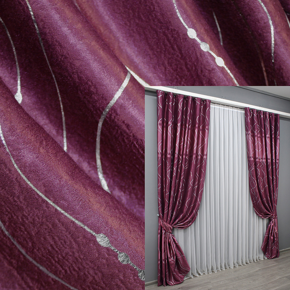 Комплект готовых штор VR-Textil Софт Лиана № 459ш Малиновый 150х270 см 2 шт (30-199) Киев - изображение 1