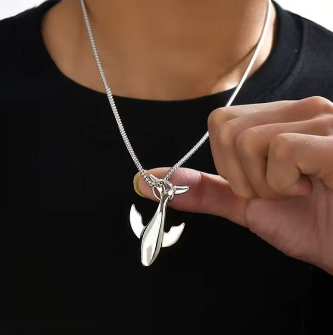Подвеска кит на цепочке серебристая, кулон кит минимализм, украшение на шею Киев - изображение 3