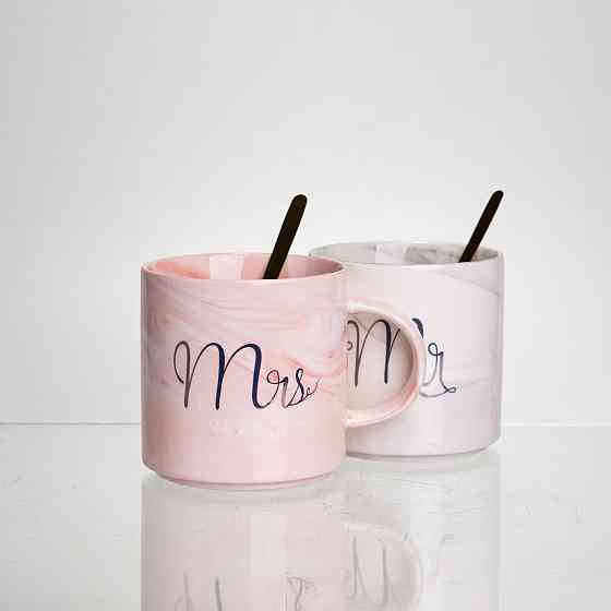 Парные фарфоровые чашки Mr&Mis с ложкой, 400 мл Киев