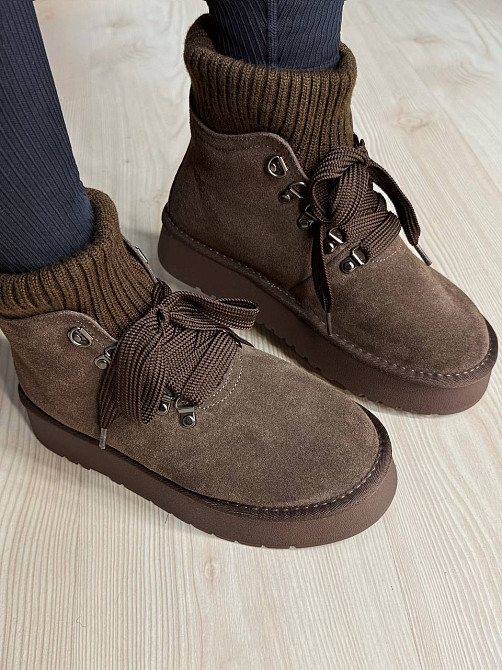 Угги женские Hengji 007-7 замшевые шнуровка с носком коричневые, 40, 25 см Киев - изображение 18