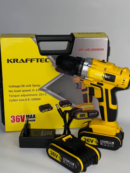 Шуруповерт акумуляторний KRAFFTEC 36V 3Ah, потужний, з підсвічуванням, зручний, для дому та професійних робіт Одеса - фото 1