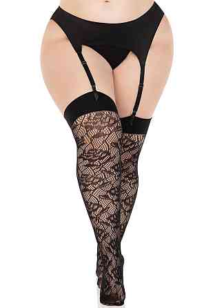 Панчохи Leg Avenue Wild rose net thigh highs, 1X/2X, чорні, широка резинка, малюнок-троянди Sex Aura Київ