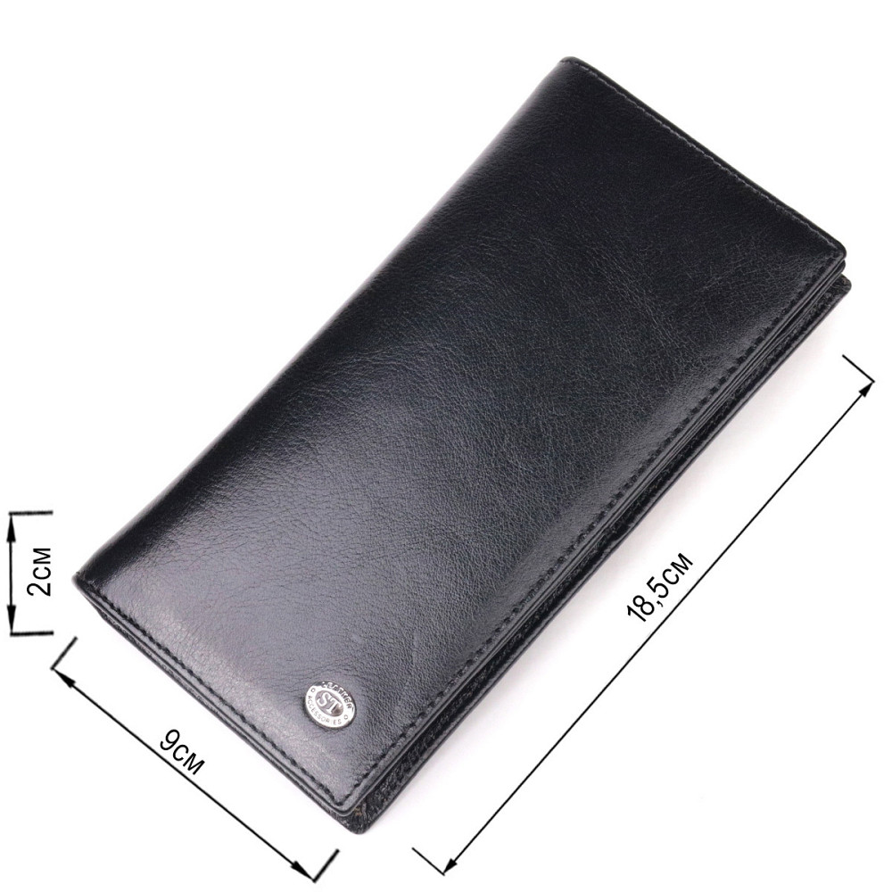 Надійний чоловічий гаманець з натуральної гладкої шкіри в дві додавання ST Leather 19414 Чорний Київ - фото 8