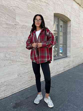 Женская теплая рубашка свободного кроя в клетку турецкая байка Красный, 42/44 Одесса