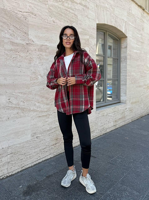 Жіноча тепла сорочка вільного крою в карту турецька байка Червоний, 42/44 Одеса - фото 4