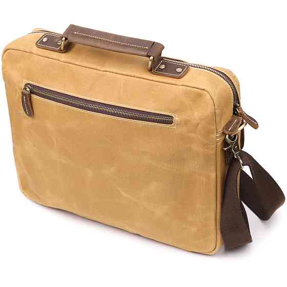 Стильний портфель з якісного текстилю зі шкіряними вставками Vintage 20874_1 Світло-коричневий Київ