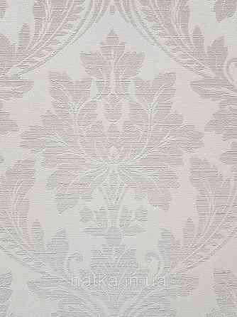 Шпалери вінілові на флізеліні Grandeco Time метрові структурні вензелю завитки бежеві на біло молочному Київ
