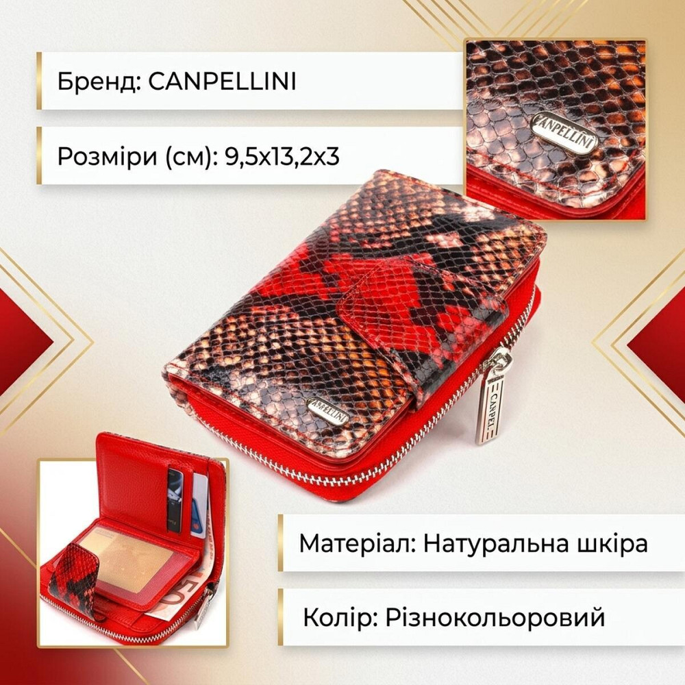 Стильное портмоне для женщин с монетницей на молнии из натуральной фактурной кожи CANPELLINI 21605 Разноцветное Киев - изображение 13