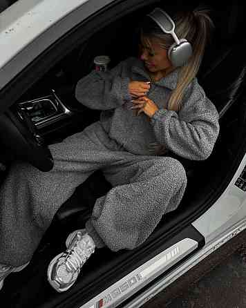 Женский стильный теплый костюм двойка из барашка Графит Одесса