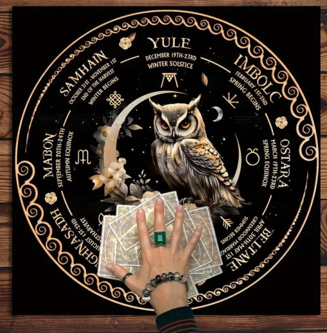 Вівтарна скатертина з совою і місяцем – магічне Колесо року 49×49 см Київ - фото 5