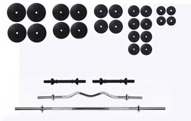 Штанга набірна + W-подібний гриф з гантелями на 160 кг Гантелі, гирі, штанги та диски ударостійкий пластик Київ - фото 2