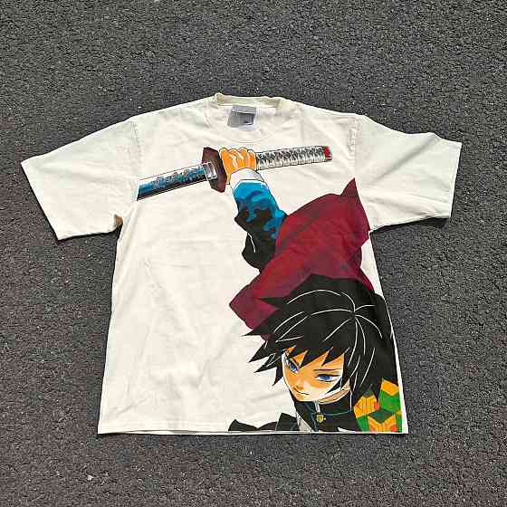 Футболка чоловіча з принтом аніме Вбивця демонів Аніме Гійу Томіока оверсайз (S/M/L) Черний Дніпро