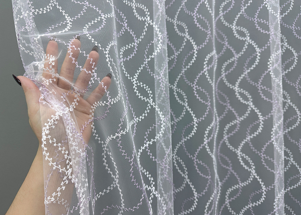 Тюль VR-Textil 1834т Фатин з вишивкою Білий з бузковим 300х270 см (40-185) Київ - фото 4