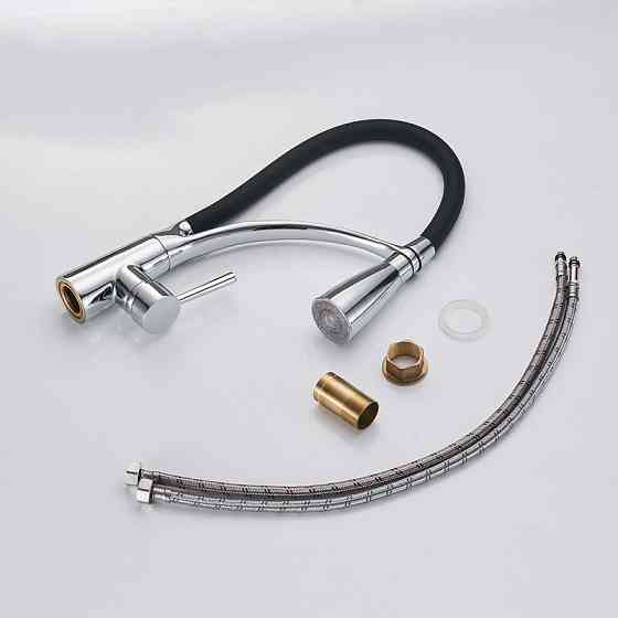 Змішувач для раковини з підсвічуванням, висувний вилив кран обертається на 360 градусів WanFan Чорний-хром Кам'янець-Подільський