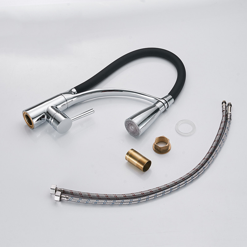 Змішувач для раковини з підсвічуванням, висувний вилив кран обертається на 360 градусів WanFan Чорний-хром Кам'янець-Подільський - фото 2