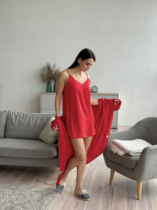 Шелковая ночная рубашка Красный XS/S Харьков - изображение 4
