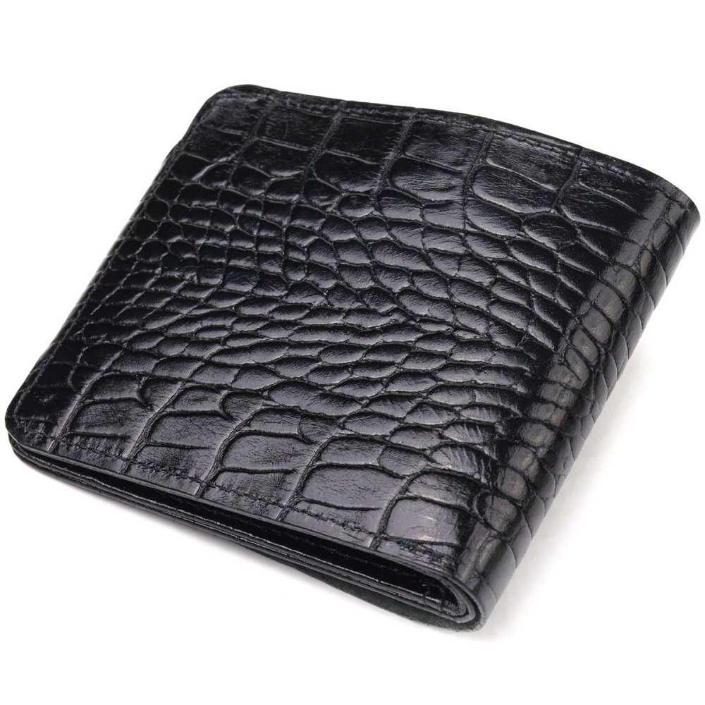 Стильное мужское портмоне в два сложения из натуральной фактурной кожи с тиснением под крокодила CANPELLINI Киев - изображение 2