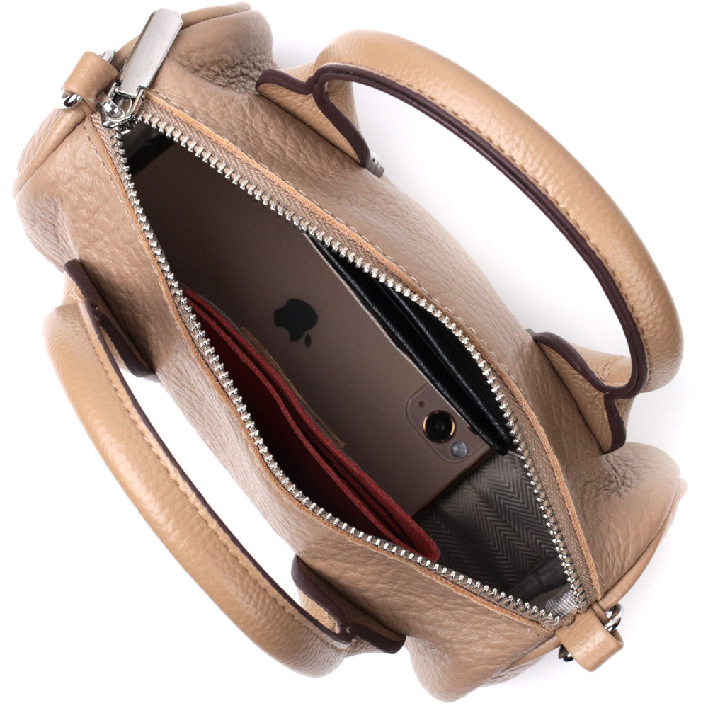 Сумка женская с металлическими акцентами на ручках из натуральной кожи Vintage 22368 Бежевая Киев - изображение 7