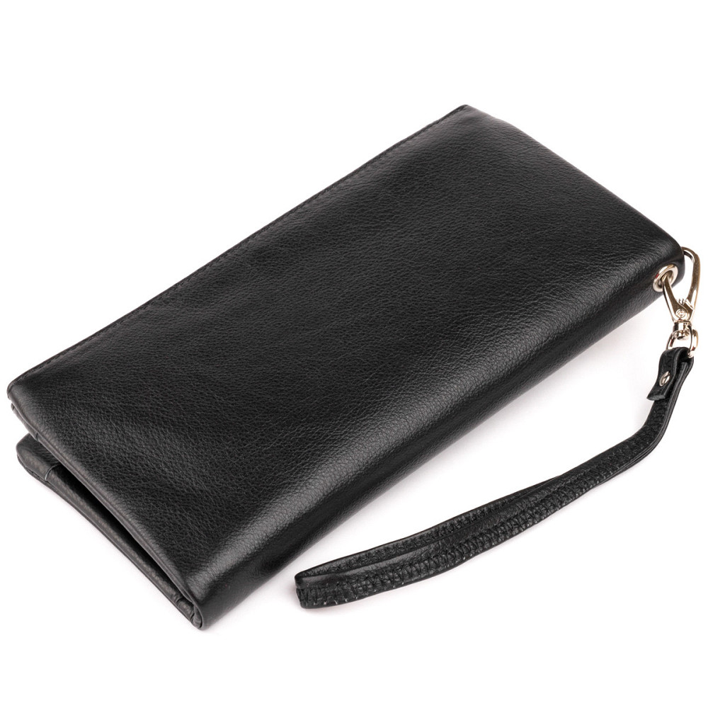Кошелек-клатч из кожи с карманом для мобильного Черный (ST Leather) Киев - изображение 6