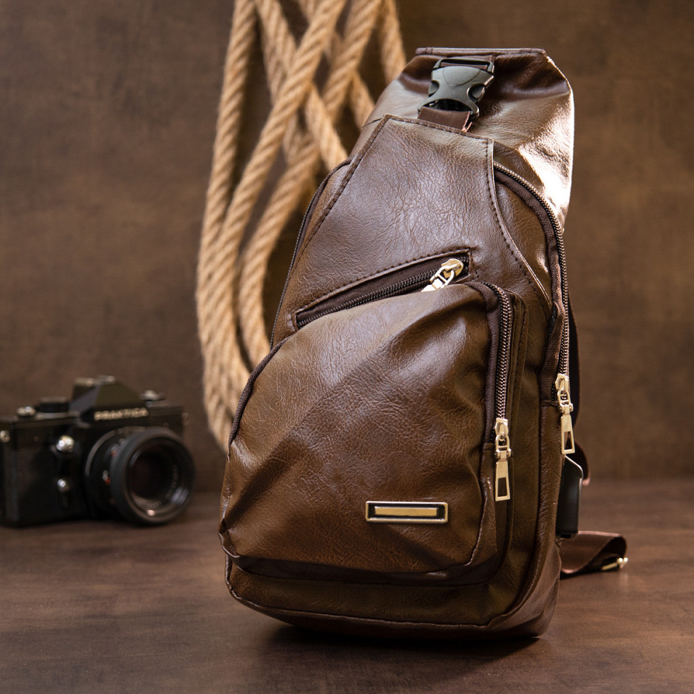 Сумка кросс боди с эмблемой из кожзама Коричневая (Vintage) Киев - изображение 2