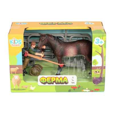 Фигурка Kids Team набор Ферма фермер, тёмно-гнедая лошадь (Q9899-X3_2) Винница - изображение 2