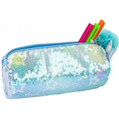 Пенал Cool For School з паєтками та помпоном 1 відділення блакитний (CF87061) Вінниця
