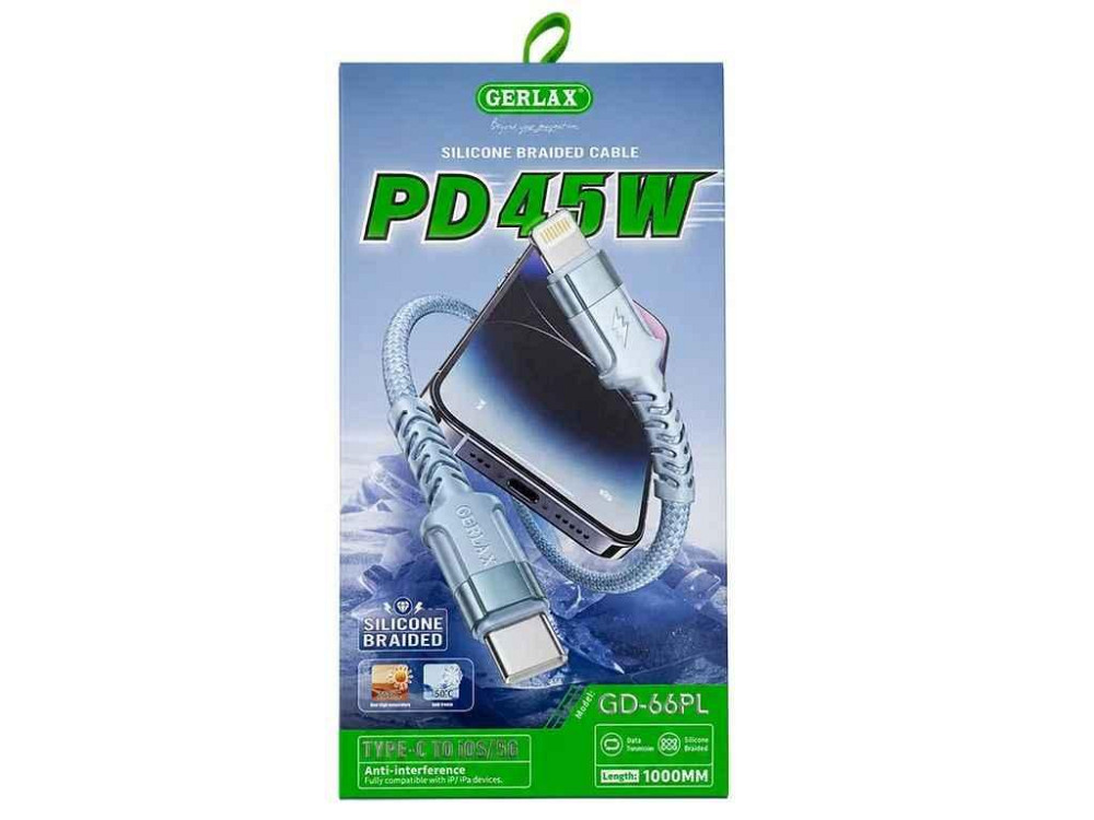 Кабель Lightning - Type-C iPhone PD GD-66PL 6A/45W тканинний блакитний 1м 29720 ТМ Gerlax Київ - фото 1