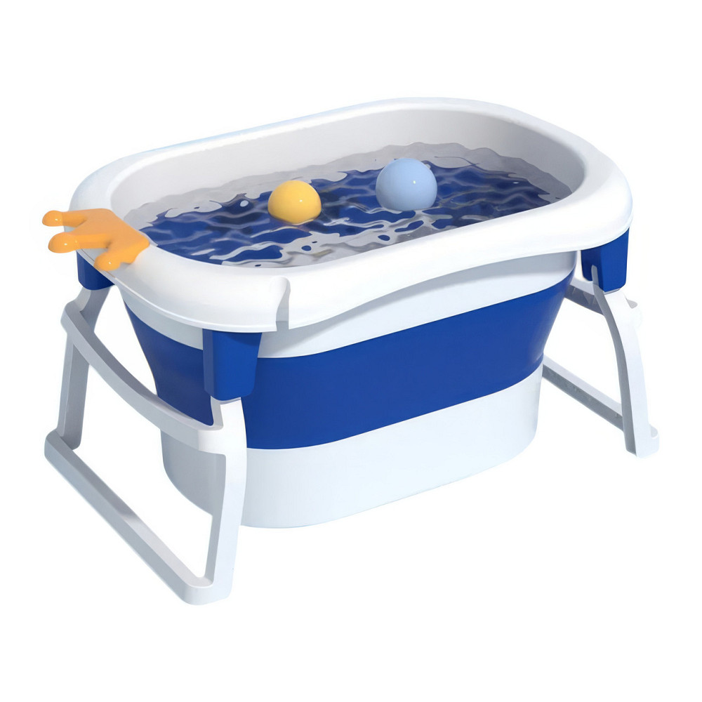 Дитяча складна ванночка для купання, ванна для дітей зі зручним сидінням і зливною пробкою, складна ванночка біло-синя Кам'янець-Подільський - фото 7