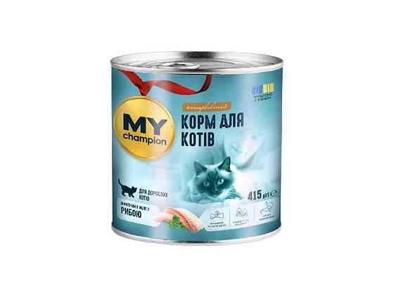 Консервований корм для котів 415г шматочки з Рибою ТМ Мій чемпіон Solmir Київ