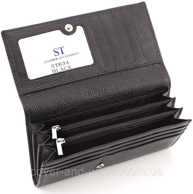 Черный женский кожаный кошелёк с монетницей на молнии ST Leather Киев - изображение 3