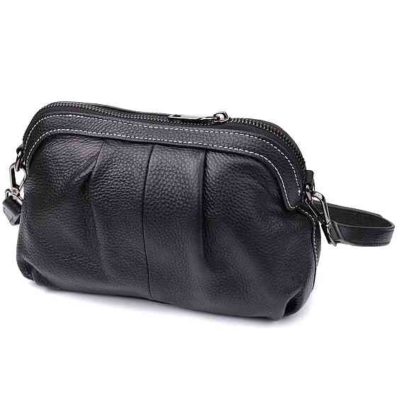 Жіноча сумка з м'якої натуральної шкіри з акцентом на драпірування Vintage 22896 Чорний Київ